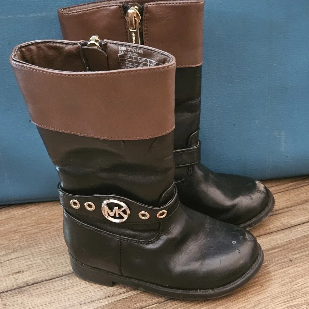 Michael Kors Emma Derby‎ Girls Black Brown Tall Boots Size 5